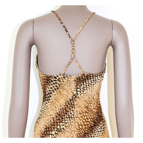 Vintage Boho Festival Summer Mini Dress Y2K Animal Print Halter Dress Size Small - Picture 3 of 4